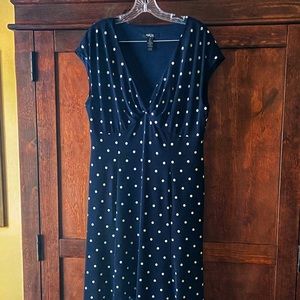Style & Co dress size 14 navy blue and polka dots